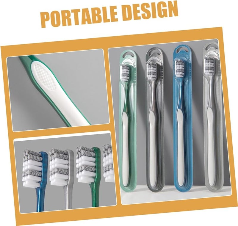 4 Pack Hard Bristle Toothbrush For Men Firm Brush Plaque Removal Ergonomic Travel Design - Image 4