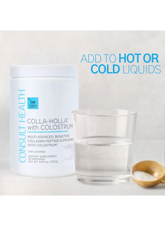 كونسيلت هيلث - استشر Health Colla Holla- مسحوق بروتين الكولاجين متعدد المصادر Verisol مع اللبأ لمرونة الجلد وتقليل التجاعيد والشعر الصحي ودعم المفاصل. 8.36 أونصة - Image 1