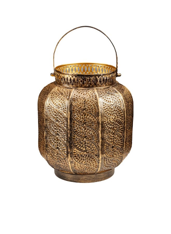 Gulf Flowers Bronze Metal Lantern with Handle – Decorative Candle Holder, 21×21×H25 cm, Stylish Lantern for Home, Garden, and Events 