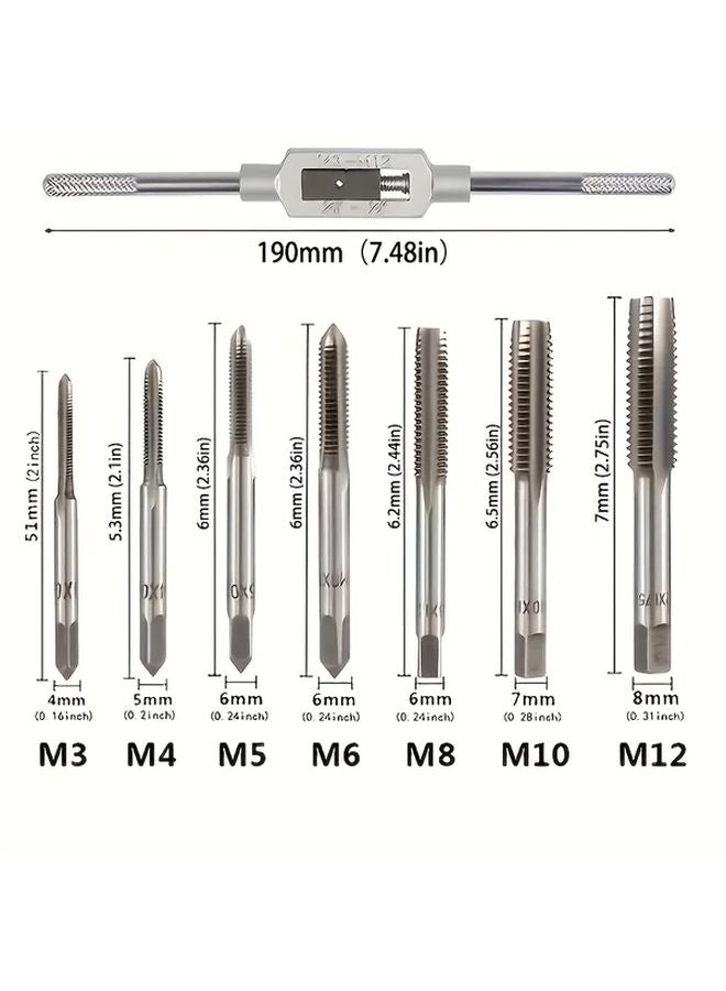 8pcs Micro Metric Thread Tap Set M3 M4 M5 M6 M8 M10 M12 With Adjustable Wrench - Image 3