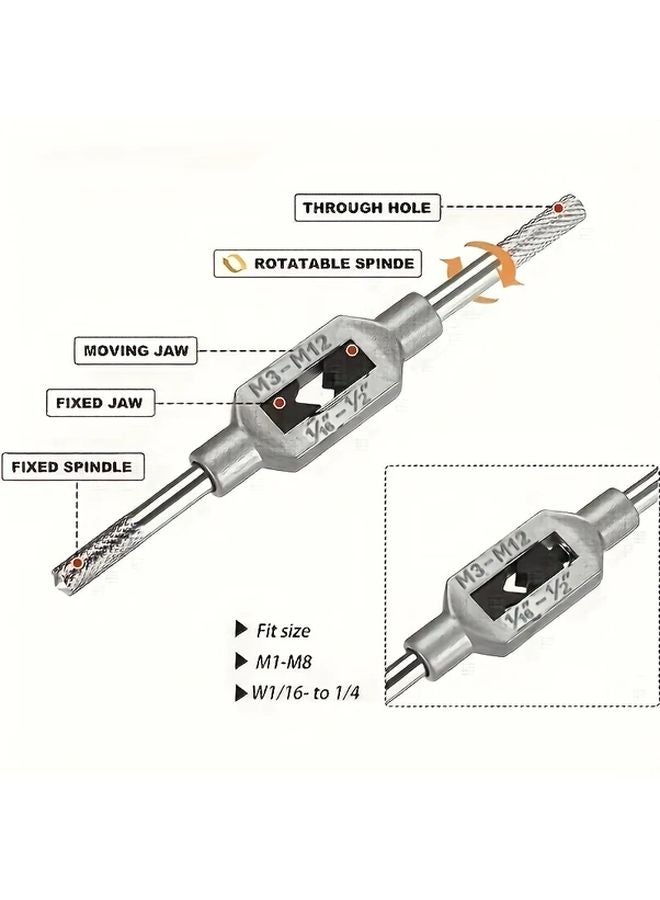8pcs Micro Metric Thread Tap Set M3 M4 M5 M6 M8 M10 M12 With Adjustable Wrench - Image 5