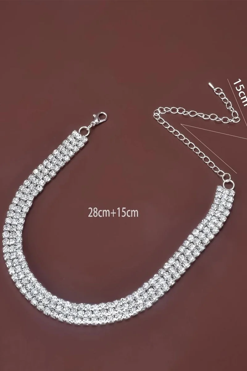 Bahels Women's Silver Color 3 Row Stone Choker Waterway Necklace
