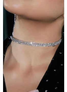 Bahels Women's Silver Color 3 Row Stone Choker Waterway Necklace  - Image 2