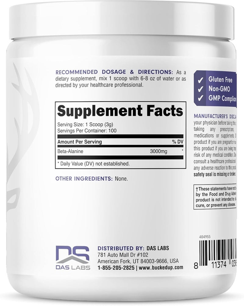 Bucked Up Beta Alanine 300mg Powder NonGMO GlutenFree Unflavored 100 Servings - Image 3