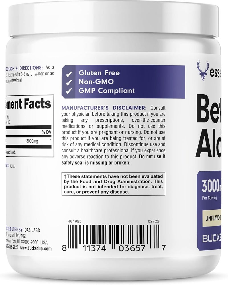 Bucked Up Beta Alanine 300mg Powder NonGMO GlutenFree Unflavored 100 Servings - Image 4