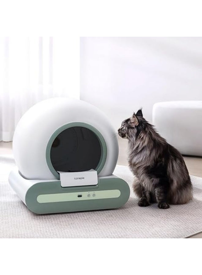 صندوق قمامة القطط الذكي ذاتي التنظيف، سعة كبيرة جدًا 65 لترًا + 9 لتر، صندوق قمامة ذاتي التنظيف، تحكم بالتطبيق/إزالة الروائح/حماية السلامة/ضوضاء منخفضة للقطط