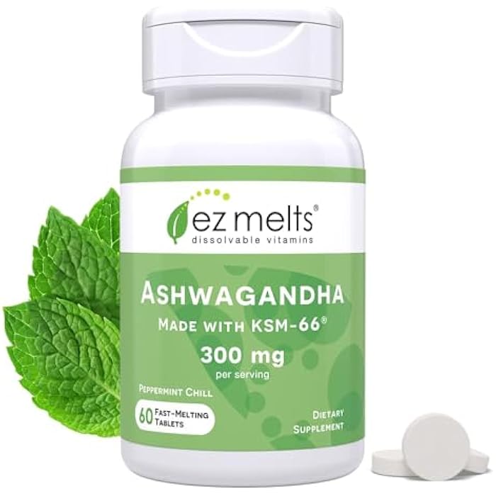 EZ Melts Dissolvable KSM-66 Ashwagandha, 300 mg, Sugar-Free, Stress, Sleep and Mood Support Supplement, 30-Day Supply, Peppermint Chill-Flavor - 1 Pack - Image 1