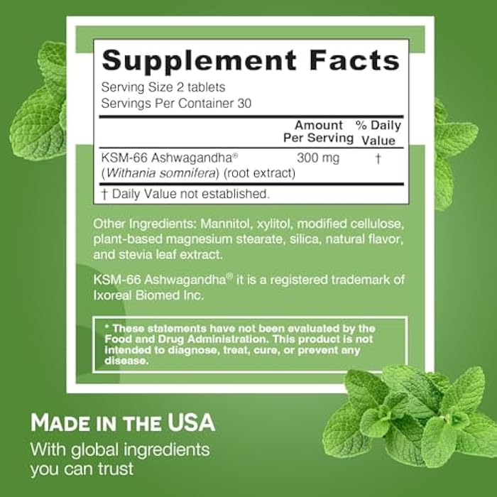 EZ Melts Dissolvable KSM-66 Ashwagandha, 300 mg, Sugar-Free, Stress, Sleep and Mood Support Supplement, 30-Day Supply, Peppermint Chill-Flavor - 1 Pack - Image 2