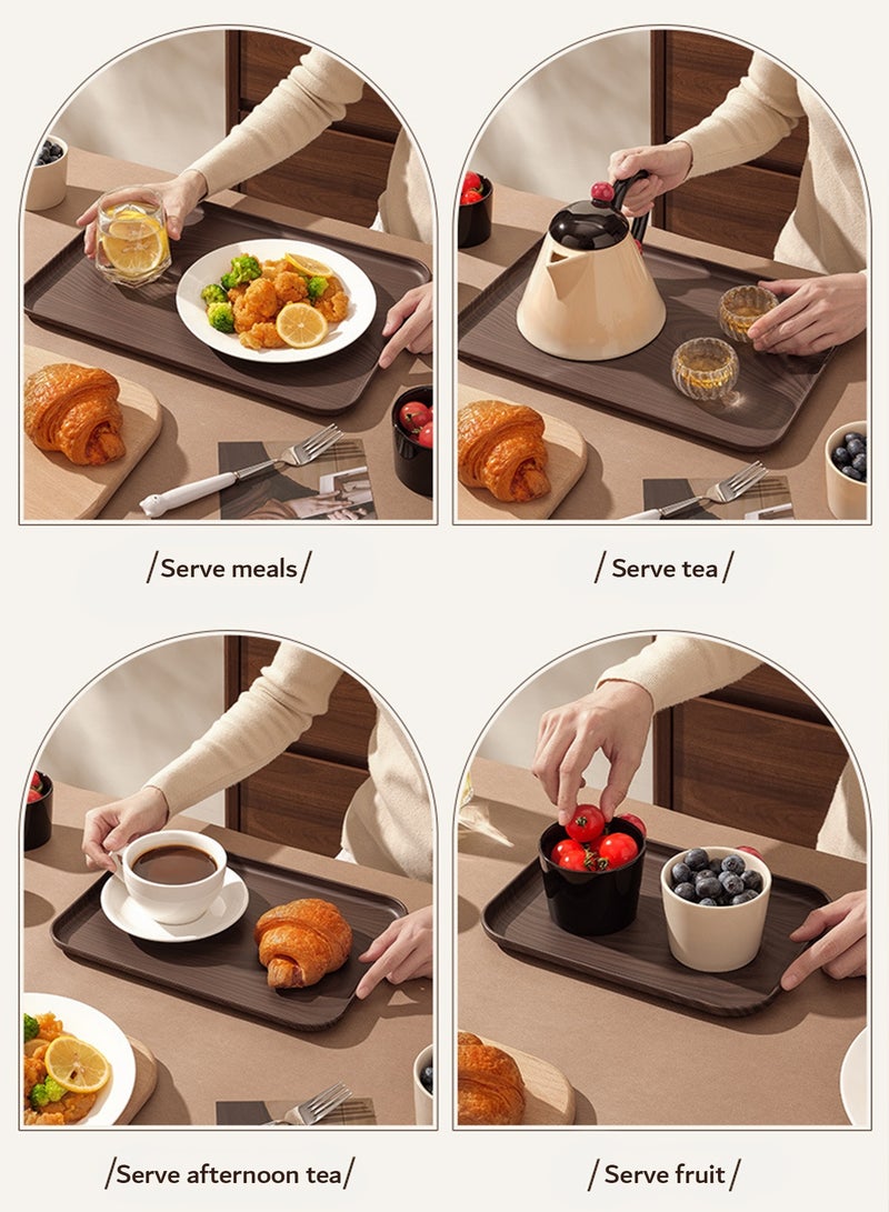 Sunnaltree 3 PCS Serving Tray, Plastic Wood Grain Serving Tray, Serving Plate,  Spill-Proof Tray, Fruit Decorative Platter, Tea Snack Tray for Coffee, Family Party and Festival - Image 2