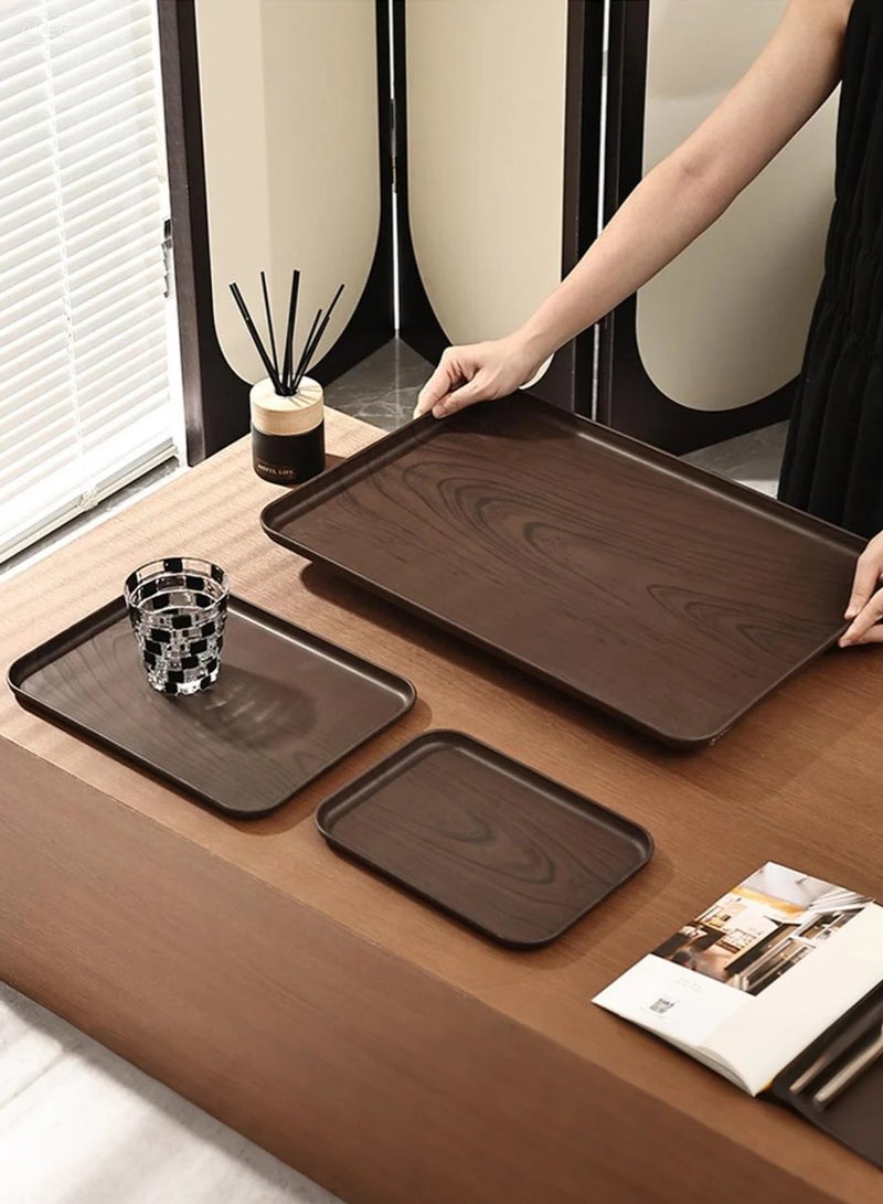 Sunnaltree 3 PCS Serving Tray, Plastic Wood Grain Serving Tray, Serving Plate,  Spill-Proof Tray, Fruit Decorative Platter, Tea Snack Tray for Coffee, Family Party and Festival - Image 1
