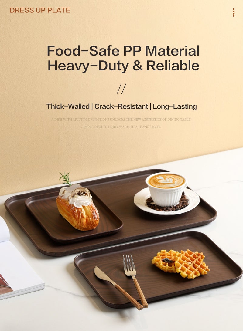 Sunnaltree 3 PCS Serving Tray, Plastic Wood Grain Serving Tray, Serving Plate,  Spill-Proof Tray, Fruit Decorative Platter, Tea Snack Tray for Coffee, Family Party and Festival - Image 3