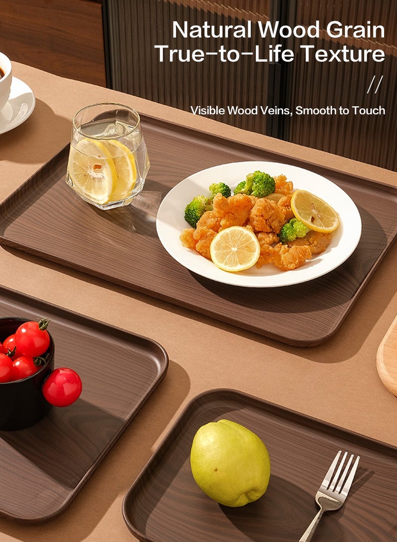 Sunnaltree 3 PCS Serving Tray, Plastic Wood Grain Serving Tray, Serving Plate,  Spill-Proof Tray, Fruit Decorative Platter, Tea Snack Tray for Coffee, Family Party and Festival - Image 5