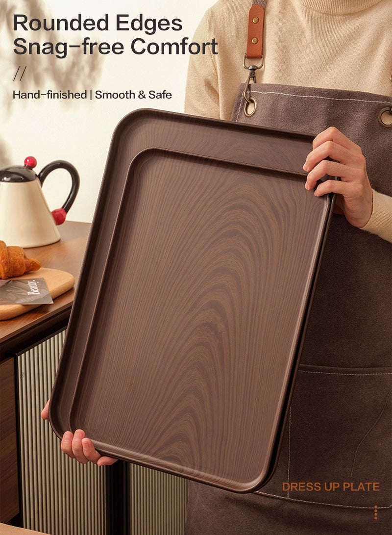 Sunnaltree 3 PCS Serving Tray, Plastic Wood Grain Serving Tray, Serving Plate,  Spill-Proof Tray, Fruit Decorative Platter, Tea Snack Tray for Coffee, Family Party and Festival - Image 4