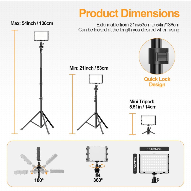 EMART Led Photography Lighting Kit, 2 Pcs Dimmable Continuous Portable Studio Light with 54 inch Adjustable Tripod Stand for Video Recording, Photoshoot, YouTube, Game Streaming - Image 5
