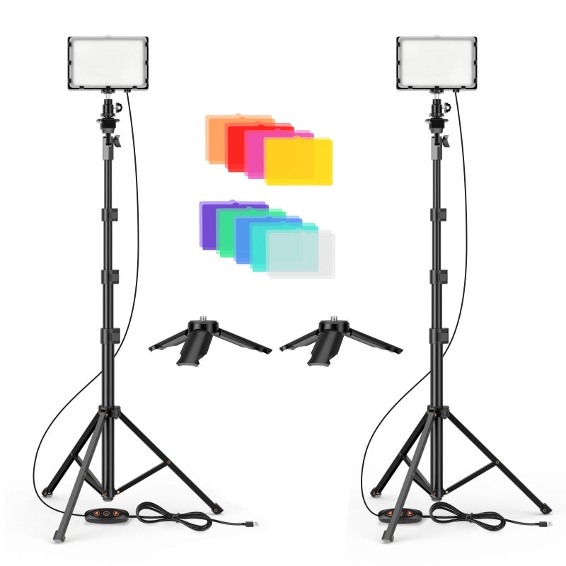EMART Led Photography Lighting Kit, 2 Pcs Dimmable Continuous Portable Studio Light with 54 inch Adjustable Tripod Stand for Video Recording, Photoshoot, YouTube, Game Streaming - Image 1