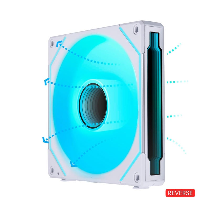 Lian Li UNI Fan SL-Infinity 140mm Reverse Blade-Single Pack-ARGB Fan-Daisy-Chain Design-Infinity Mirror-Customizable Lighting Effects-Without Controller-White-(14RSLIN1W) - Image 5