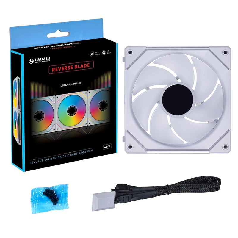 Lian Li UNI Fan SL-Infinity 140mm Reverse Blade-Single Pack-ARGB Fan-Daisy-Chain Design-Infinity Mirror-Customizable Lighting Effects-Without Controller-White-(14RSLIN1W) - Image 4