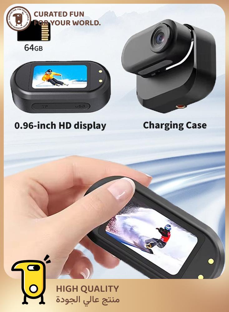 كاميرا أكشن، كاميرا جيب، تثبيت، مناسبة للتدوين المرئي وكاميرا الويب، مكبر صوت وميكروفون مدمجان، بطاقة 64 جيجابايت - Image 1