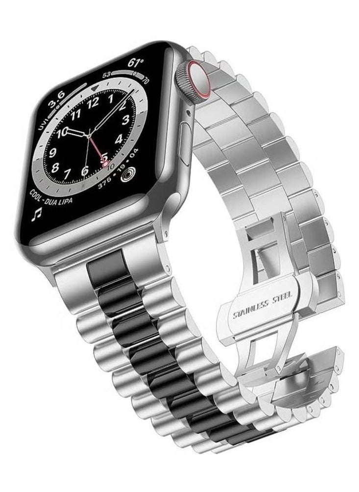 Replacement Band Compatible with Apple Watch 45mm Stainless Steel Solid Strap Metal Bracelet for Apple Watch Series 7/ - Image 1