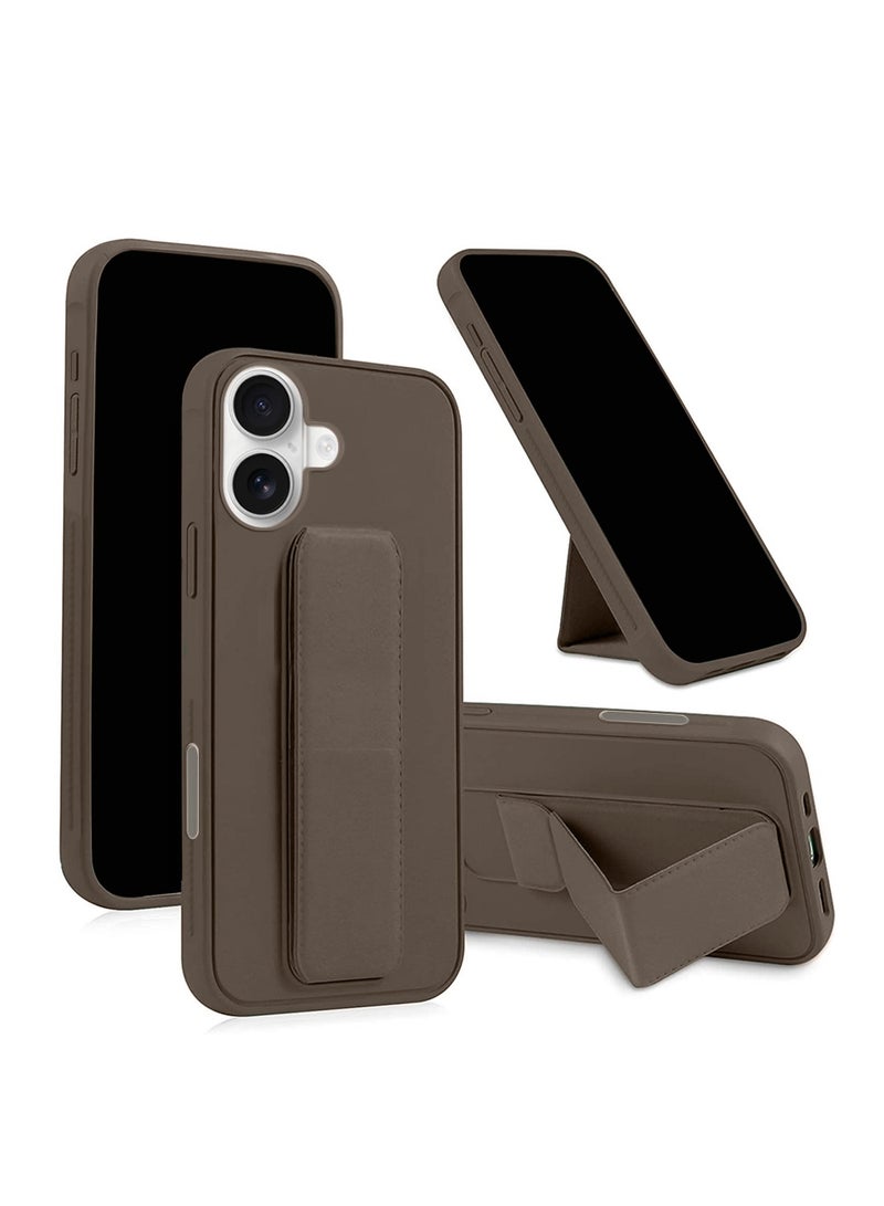 Wtech Apple iPhone 17 5G 2025 Hand Grip Foldable Magnetic Kickstand Wrist Strap Finger Grip with Built-in Iron Case Cover (MCGHSN) - Dark Brown - Image 1