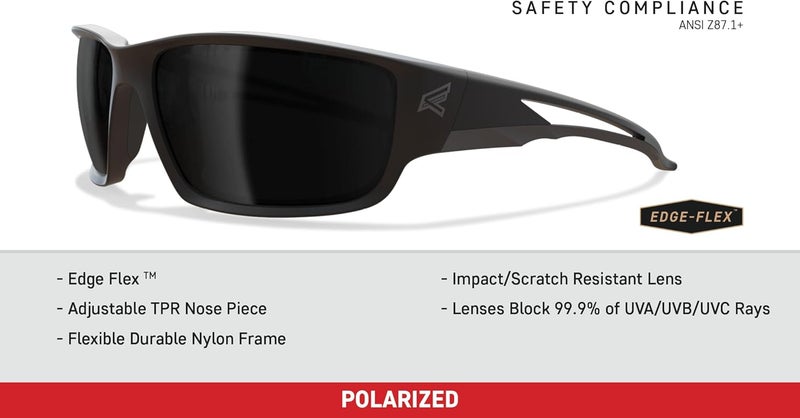 Edge نظارات EDGE Kazbek WrapAround للسلامة مضادة للخدش غير قابلة للانزلاق UV 400 بمواصفات عسكرية متوافقة مع ANSIISEA MCEPS باللون الأسود مع عدسات مدخنة قطبية - Image 4