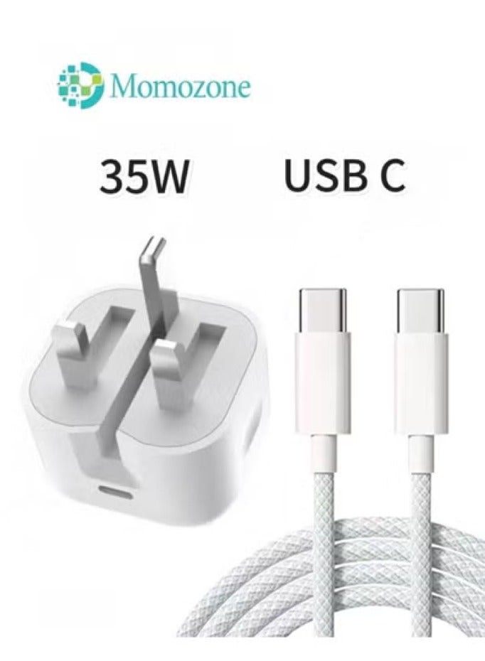 Momozone iPhone 16 series chargers with USB-C port 35W, equipped with 1-meter iPhone fast charging cable USB-C to USB-C - Image 1