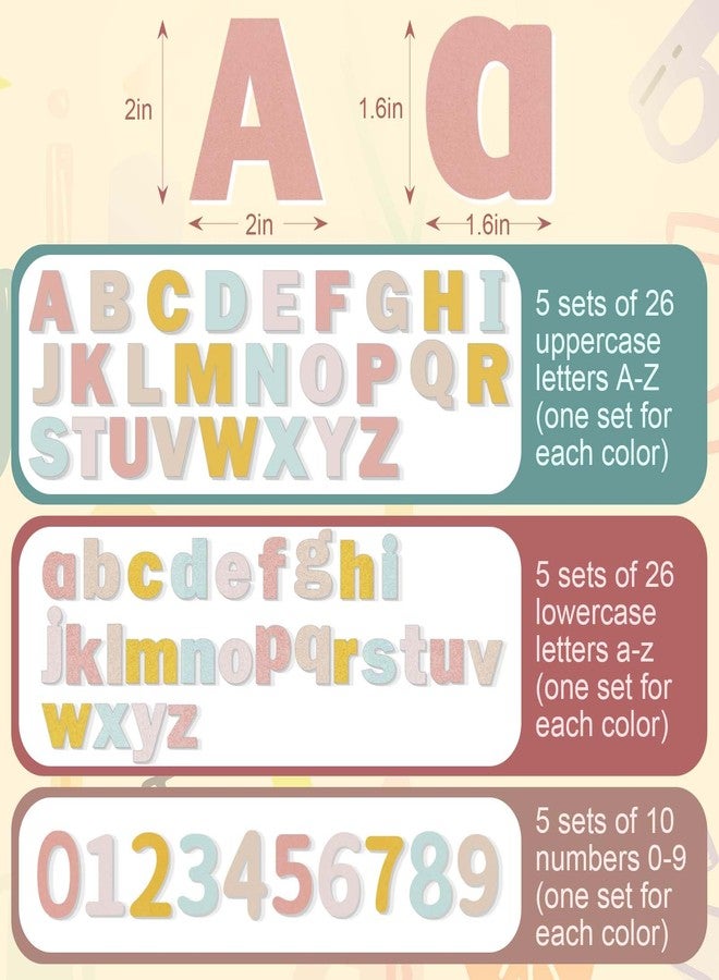 Breling 310 Pieces Felt Bulletin Board Letters Sticker with Number, 2" Bulk Self Adhesive ABC Upper Lowercase Sticky Letter for Poster, Bulletin Board, Classroom(Boho Color) - Image 2