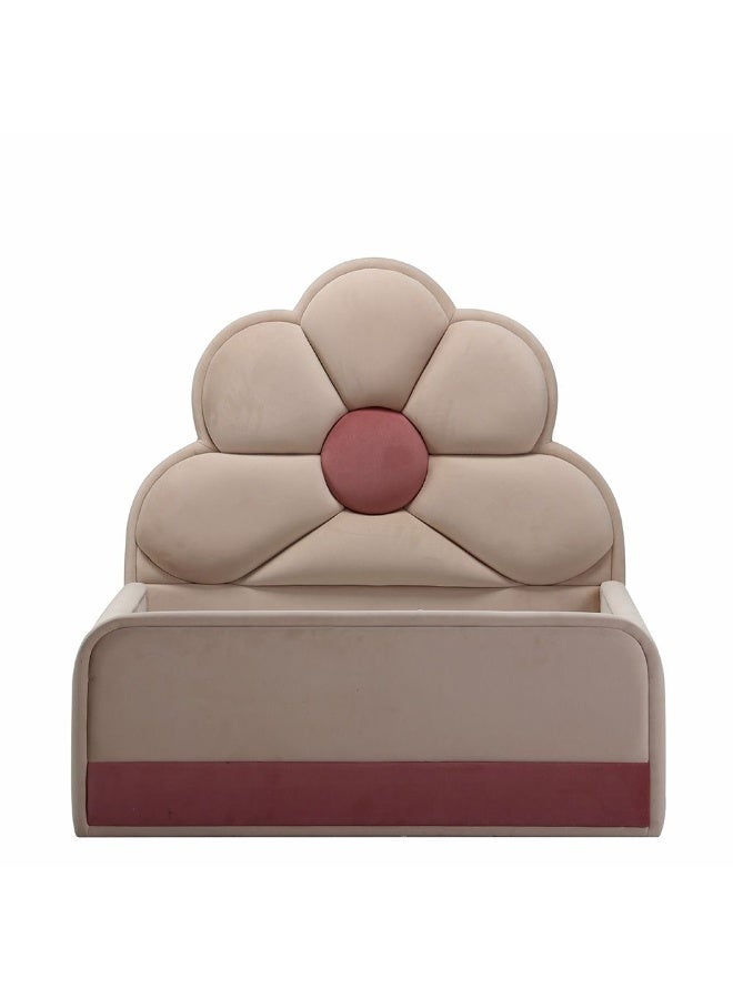 DANUBE HOME سرير أطفال مبطن ليليانا زهرة 90X200 - سرير فردي ساحر مع رأس سرير مبطن ناعم لغرفة الفتيات - بيج ووردية - Image 4