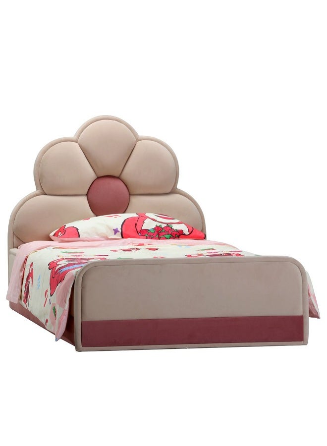 DANUBE HOME سرير أطفال مبطن ليليانا زهرة 90X200 - سرير فردي ساحر مع رأس سرير مبطن ناعم لغرفة الفتيات - بيج ووردية - Image 5