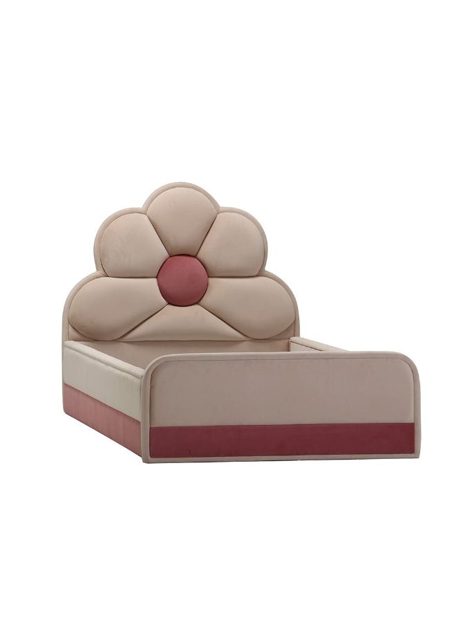 DANUBE HOME سرير أطفال مبطن ليليانا زهرة 90X200 - سرير فردي ساحر مع رأس سرير مبطن ناعم لغرفة الفتيات - بيج ووردية - Image 3