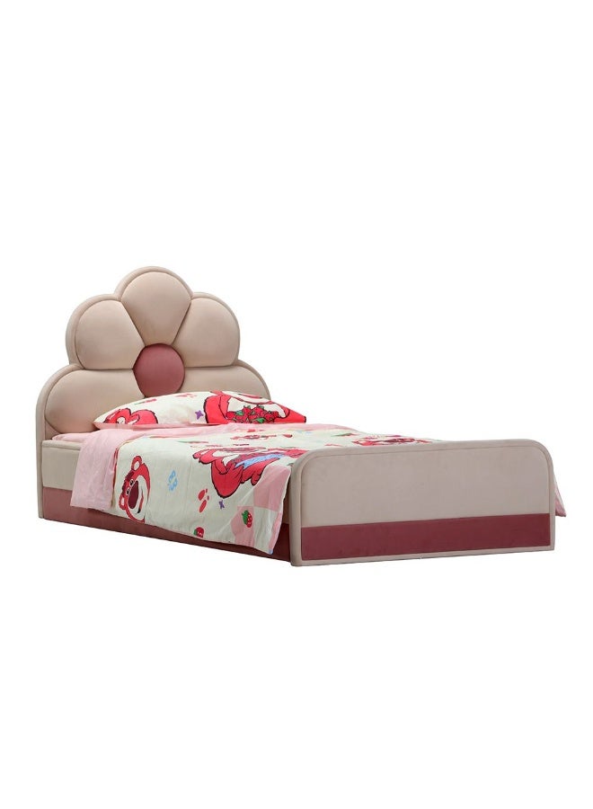 DANUBE HOME سرير أطفال مبطن ليليانا زهرة 90X200 - سرير فردي ساحر مع رأس سرير مبطن ناعم لغرفة الفتيات - بيج ووردية - Image 2