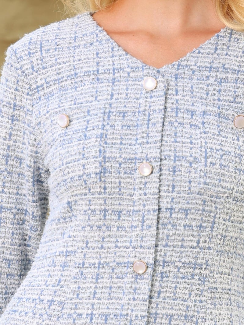 Hobemty Women's Tweed Dress 2025 Long Sleeve Wedding Cocktail Bodycon Fishtail Dresses XX-Large Light Blue - Image 4