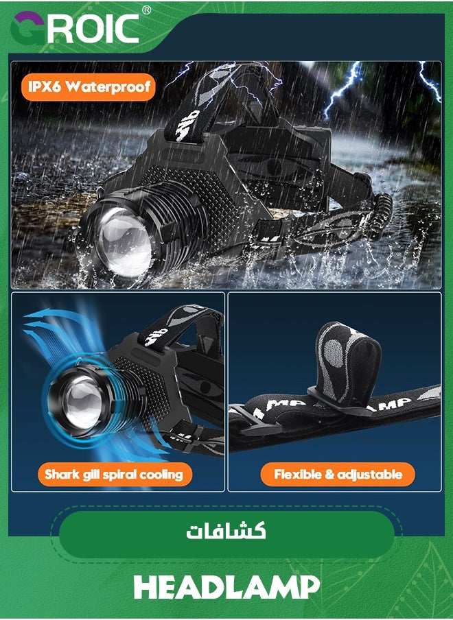 LED Headlamp Rechargeable, Upgraded 30W Super Bright Head Lamp100000 High Lumen with 6 Modes, Zoomable, IPX6 Waterproof Headlamps for Outdoor Hiking, Camping, Running, Fishing, Hunting - pzsku/Z6F42143A9EF0AE8C48D6Z/45/_/1702277829/7c8da4ab-b983-46e5-a9fe-c6b669573cef