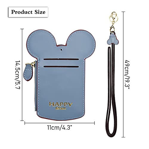 BUUFAN Chic Cute Travel PU Leather Student ID Card Holder Lanyard Neck Pouch Bag With Coin Wallet Purse for Students Women Kids Teens Girls (Blue) - Image 2