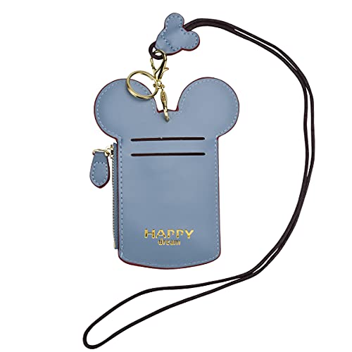 BUUFAN Chic Cute Travel PU Leather Student ID Card Holder Lanyard Neck Pouch Bag With Coin Wallet Purse for Students Women Kids Teens Girls (Blue) - Image 1