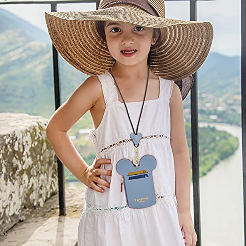 BUUFAN Chic Cute Travel PU Leather Student ID Card Holder Lanyard Neck Pouch Bag With Coin Wallet Purse for Students Women Kids Teens Girls (Blue) - Image 4
