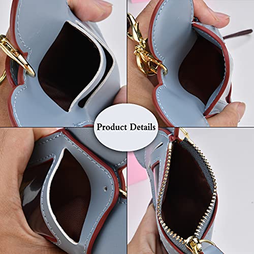 BUUFAN Chic Cute Travel PU Leather Student ID Card Holder Lanyard Neck Pouch Bag With Coin Wallet Purse for Students Women Kids Teens Girls (Blue) - Image 3