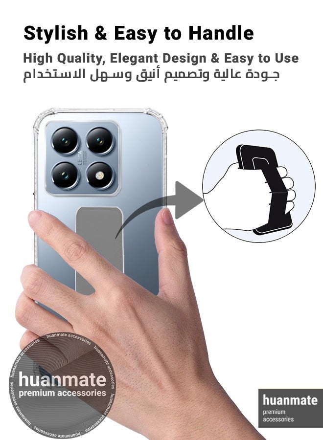 huanmate Xiaomi 14T Pro Magnetic Case With Hand Grip Holder & Kickstand - Strong Grip for Magnetic Car Holder, Stylish & Functional, Ultimate Convenience & Hands-Free Viewing - Clear/Grey - Image 3