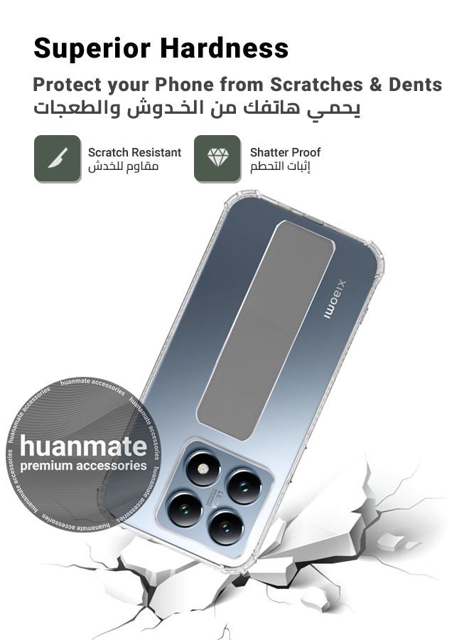 huanmate Xiaomi 14T Pro Magnetic Case With Hand Grip Holder & Kickstand - Strong Grip for Magnetic Car Holder, Stylish & Functional, Ultimate Convenience & Hands-Free Viewing - Clear/Grey - Image 4