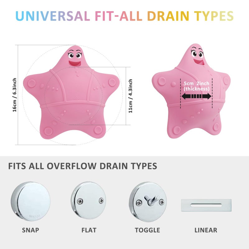 ddLUCK Bathtub Overflow Drain Cover, Silicone Tub Overflow Drain Cover, Soak Bathtub Drain Cover Stopper with Suction Cups, Cute Bathroom Spa Accessories Adds Inches of Water for Deeper Bath (Pink) - Image 3