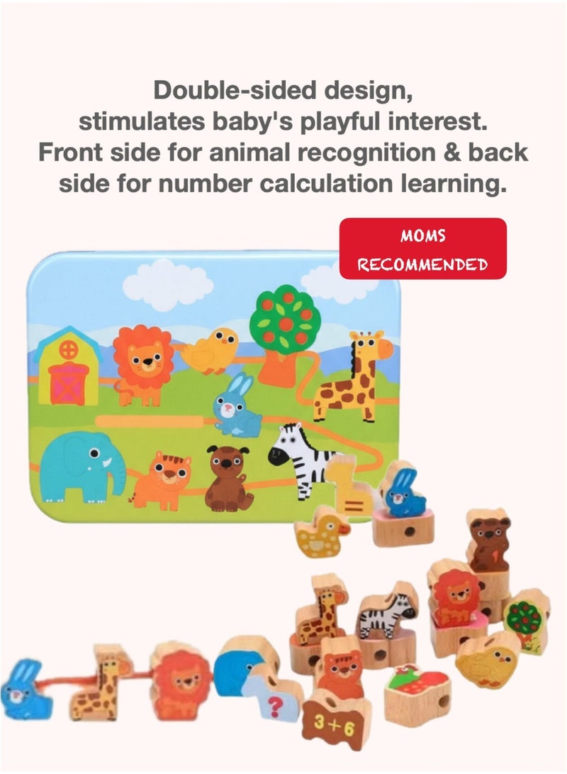 سعودي سيليكت لعبة تعليمية للأطفال الصغار: ربط وتكديس الخرز الخشبي للنمو المبكر | مغامرات حيوانات المزرعة - Image 1
