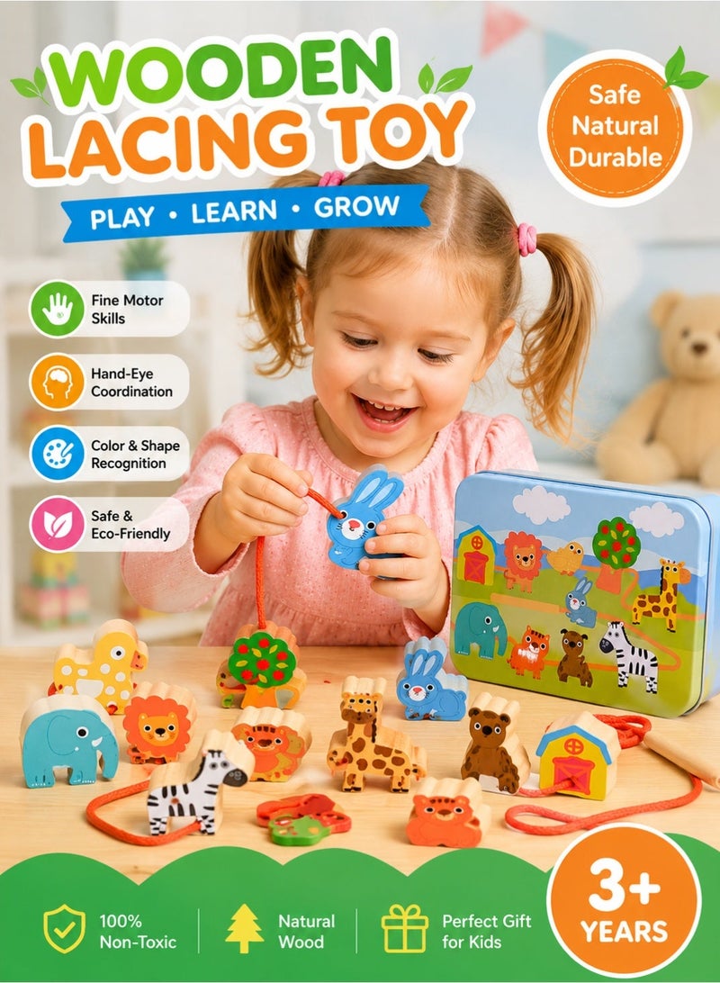 Saudi Select Toddler Learning & Education Toy: Wooden Lacing & Stacking Beads for Early Development | Farm Animal Adventures - Image 1