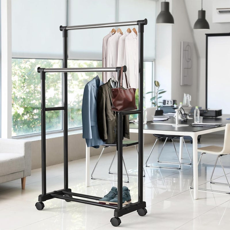 Simple Houseware Double Rod Portable Clothing Hanging Garment Rack - Image 4