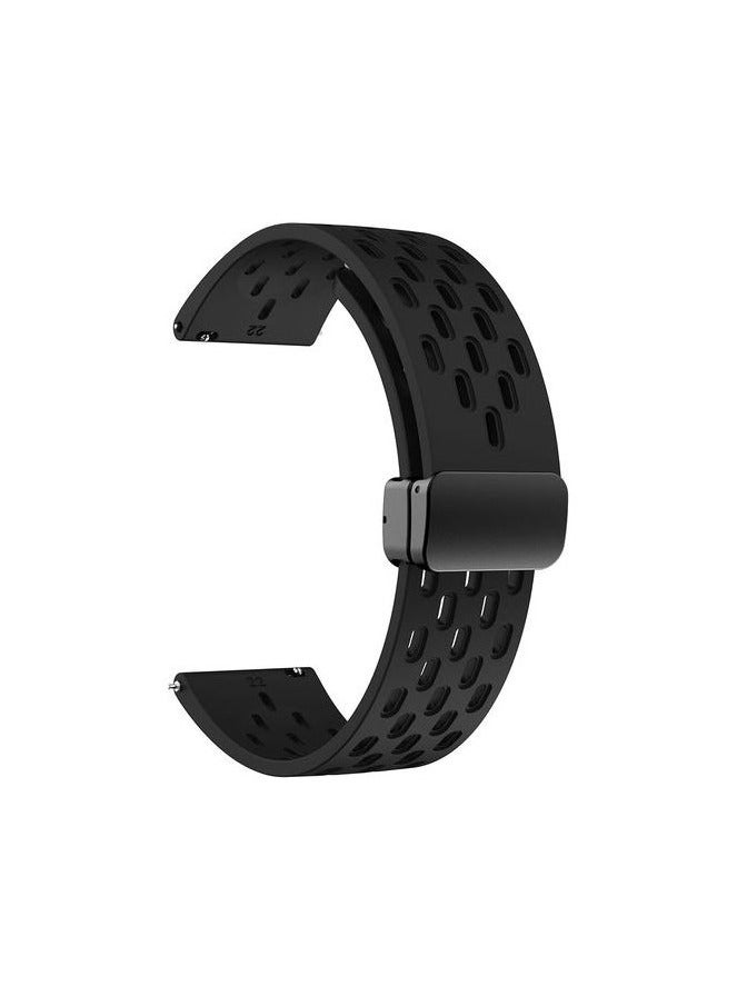 حزام سيليكون قابل للتنفس مقاس 22 مم مع مشبك قابل للطي مغناطيسي متوافق مع ساعة Xiaomi Redmi Watch 5 Active/Redmi Watch 5 Lite، مقاس 22 مم - ساعة ذكية - أسود