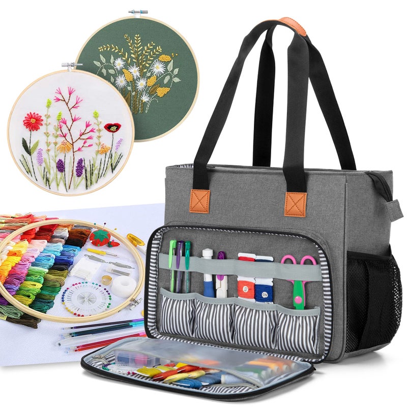 LUXJA LUXJA Embroidery Project Carrying Bag, Embroidery Kits Storage Bag (Bag Only), Gray  - Image 1