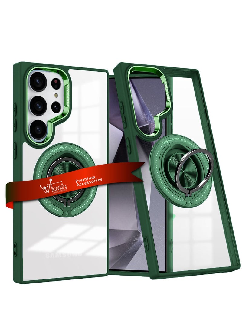 Wtech Hybrid Silicone With Luxury Plating Magsafe  Finger Grip Case Cover For Samsung Galaxy S24 Ultra 5G 2024 Case Pro Series Dark Green - Image 1