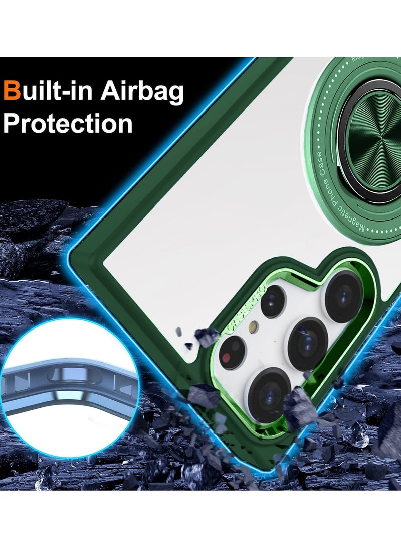 Wtech Hybrid Silicone With Luxury Plating Magsafe  Finger Grip Case Cover For Samsung Galaxy S24 Ultra 5G 2024 Case Pro Series Dark Green - Image 5