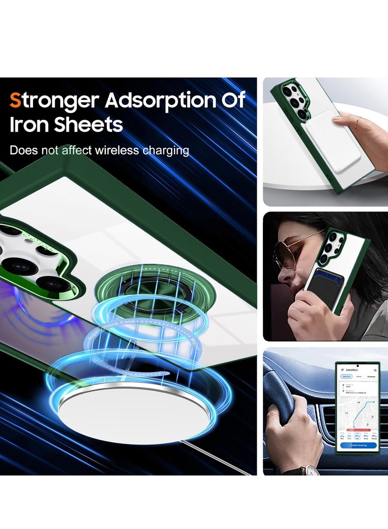 Wtech Hybrid Silicone With Luxury Plating Magsafe  Finger Grip Case Cover For Samsung Galaxy S24 Ultra 5G 2024 Case Pro Series Dark Green - Image 2