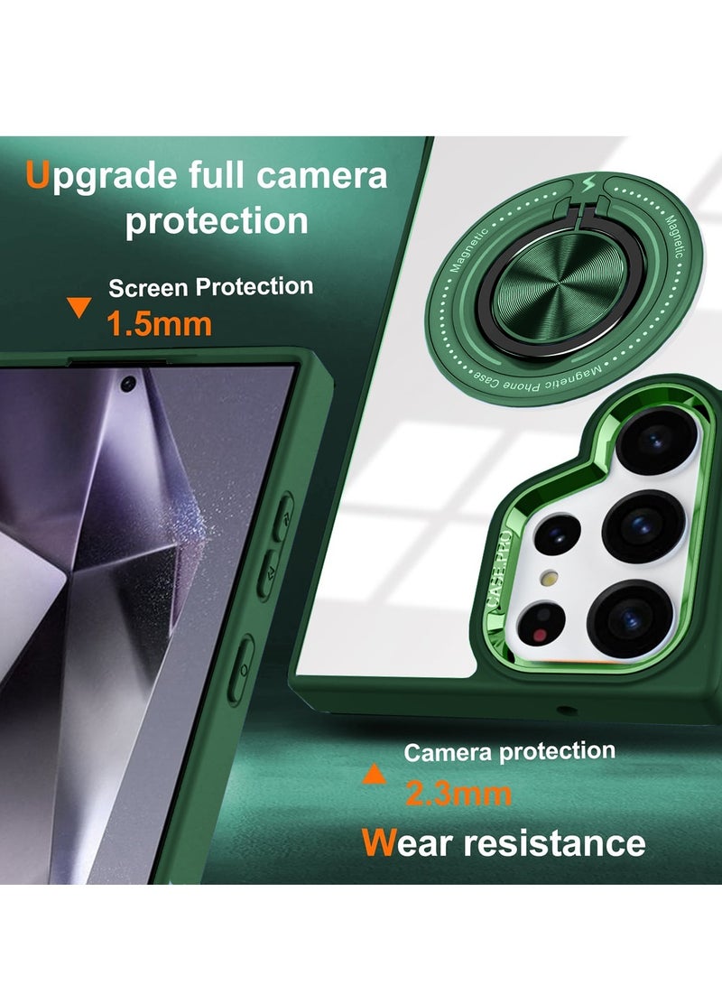 Wtech Hybrid Silicone With Luxury Plating Magsafe  Finger Grip Case Cover For Samsung Galaxy S24 Ultra 5G 2024 Case Pro Series Dark Green - Image 4