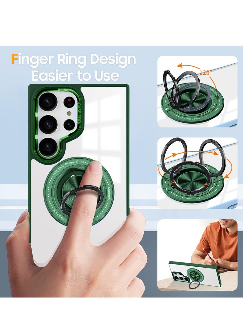 Wtech Hybrid Silicone With Luxury Plating Magsafe  Finger Grip Case Cover For Samsung Galaxy S24 Ultra 5G 2024 Case Pro Series Dark Green - Image 3